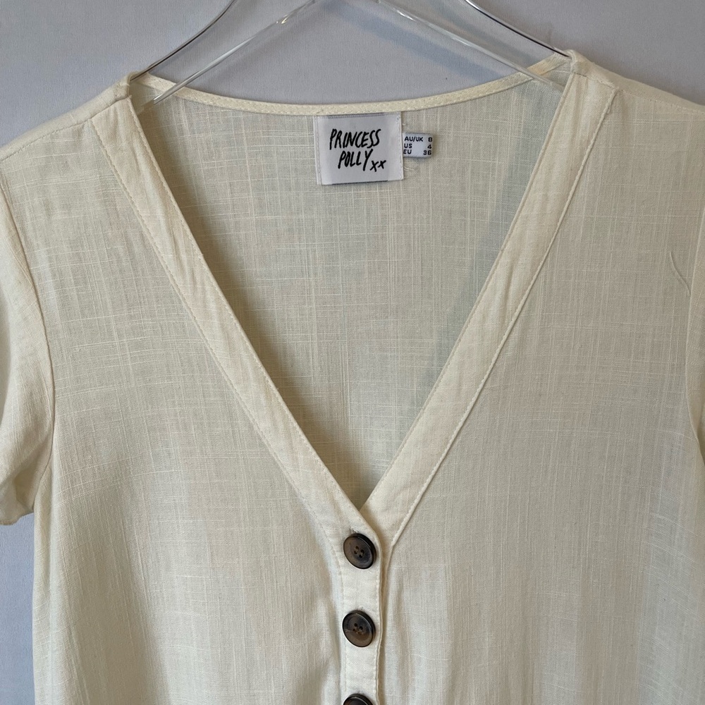 Princess Polly‎ Linen Blend Ruffled Button Mini Dress 4 - Picture 6 of 11